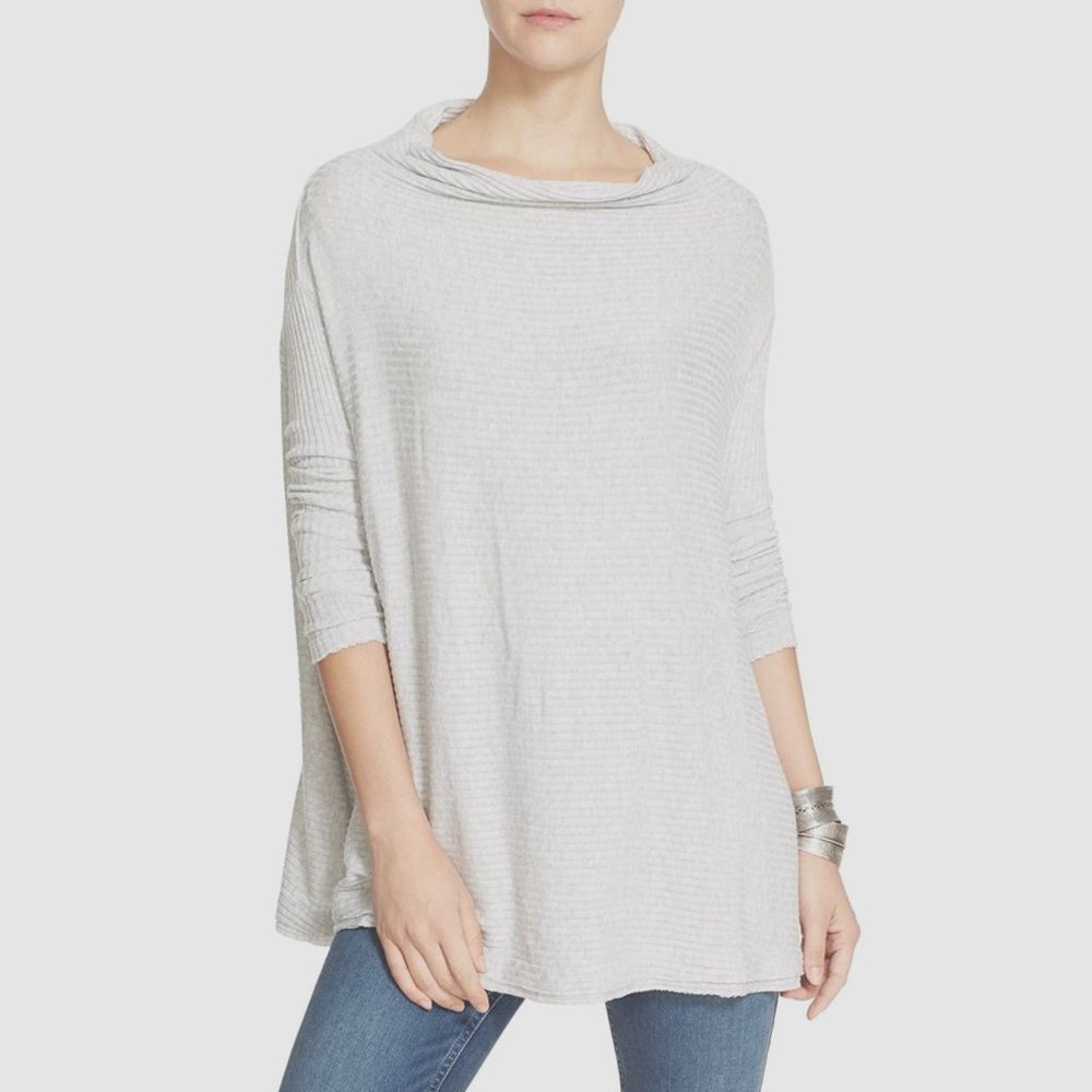 Womens Size XS Anthropologie Free People Gray Cowl Neck Love Ribbed Knit Sweater